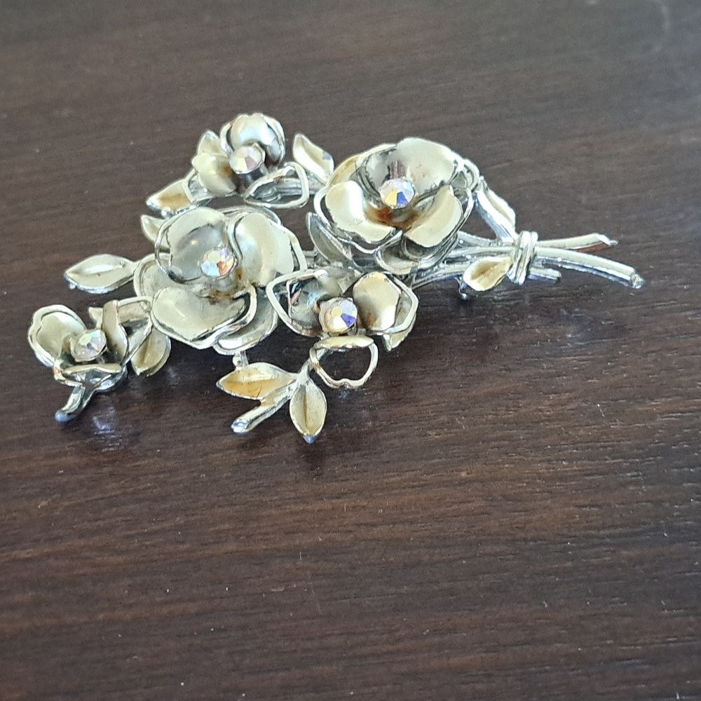 Coro Chunky Statement Silvertone Rhinestone Brooc… - image 2